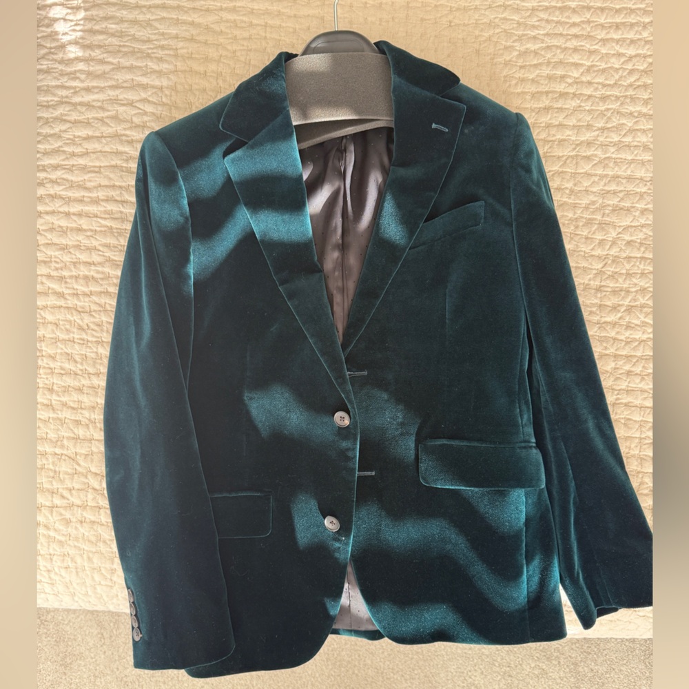 Bonobos Velvet Blazer in Deep Teal (Blue-Green) Size 38S Slim Fit